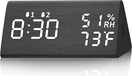 Photo 1 of WulaWindy Digital Alarm Clock, Dual Alarm, Weekday /Weekend Mode, 12/24Hr, Snooze, Controls Alarm Volume and Brightness, Wood LED Clocks for Bedroom, Bedside, Desk, Kids, Black