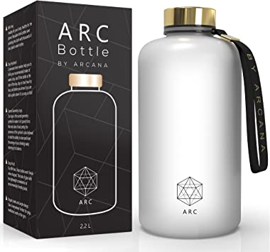 Photo 1 of Arc Bottle Water Bottle With Time Marker - Motivational Water Bottles With Times To Drink - BPA Free Frosted Plastic - Gym, Sports, Outdoors (74oz, clear)