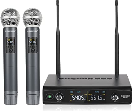 Photo 1 of Wireless Microphone System, Phenyx Pro Metal Wireless Mic Set with Case,Handheld Cordless Dynamic Microphones for Singing, Karaoke, Church, DJ, 2x30 UHF Adjustable Frequencies, 200ft Range (PTU-52)