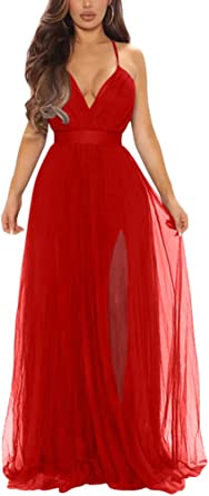 Photo 1 of  Women's Sexy Deep V Neck Split Cocktail Party Formal Bridesmaid Maxi Dress LARGE
