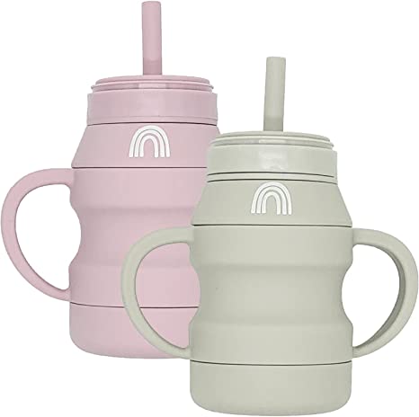 Photo 1 of Hippypotamus Silicone Transition Cups - Baby/Toddler Cups With Straws & Lids - Removable Handles - Set of 2 (Blush / Nude)