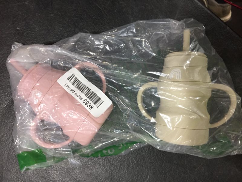 Photo 1 of Hippypotamus Silicone Transition Cups - Baby/Toddler Cups With Straws & Lids - Removable Handles - Set of 2 (Blush / Nude)