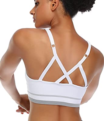 Photo 1 of ANGOOL Strappy Sports Bras for Women, Longline Medium Support Yoga Bra Wirefree Padded Sports Bra with Adjustable Straps size XL