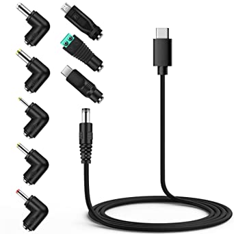 Photo 1 of Universal 5V DC Type-C Power Cable, USB C to DC 5.5x2.1mm Charging Cord Plug with 8 Connector Tips(5.5x2.5, 4.8x1.7, 4.0x1.7, 3.5x1.35, 2.5x0.7, Micro USB, Type-C, Universal Connector)