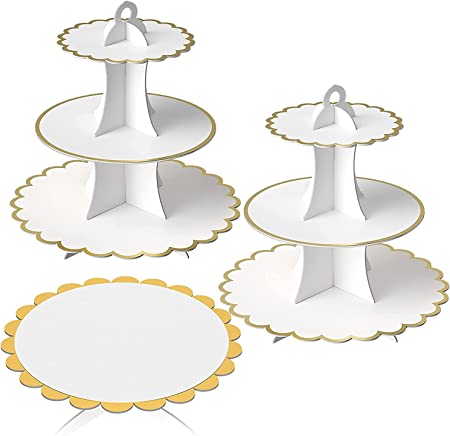 Photo 1 of 3 Set White Gold 3-Tier Cardboard Cupcake Stand for 24 Cupcakes