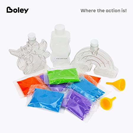 Photo 1 of Boley Colored Sand Art Kit - Includes 4 bags of sand, 1 plastic bottle, 1 plastic funnel, and 1 plastic tool