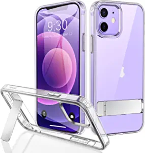 Photo 1 of JETech Case for iPhone 12/12 Pro 6.1-Inch with Stand, Support Wireless Charging, Slim Shockproof Bumper Phone Cover, 3-Way Metal Kickstand (Clear)