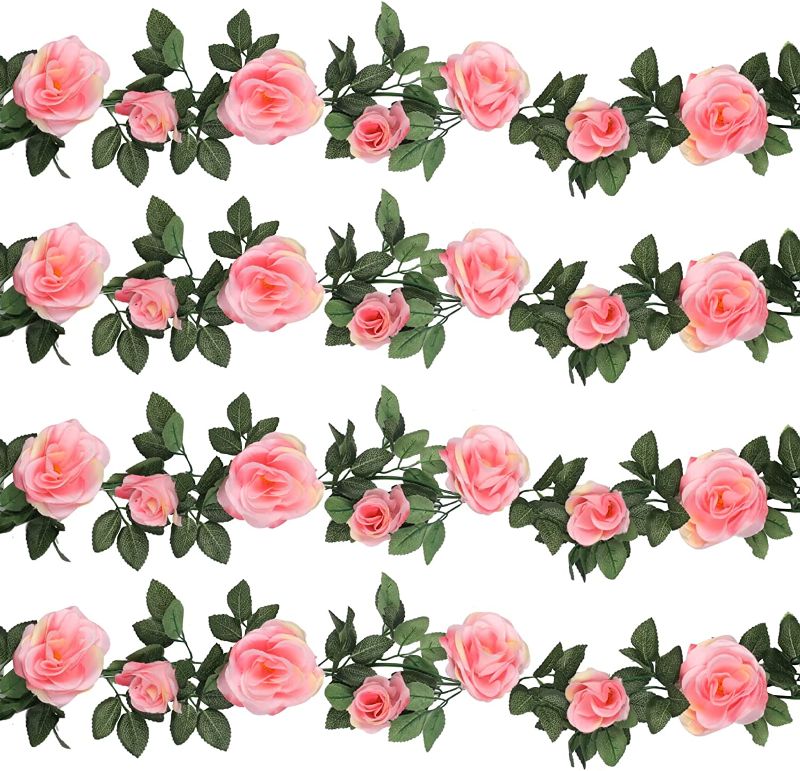 Photo 1 of Aojiul Fake Rose Vine Garland 4PCS 32 FT Artificial Flower Hanging for Wedding Party Garden Home Craft Art Christmas Decor…(Pink)
