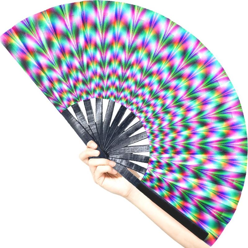 Photo 1 of AICNLY Large Rave Cool Folding Fans Handmade Colorful Glow Trippy Decorations Clack Fan for Dancing Parties,Disco, EDM Festivals Accessories Gifts for Women,Man