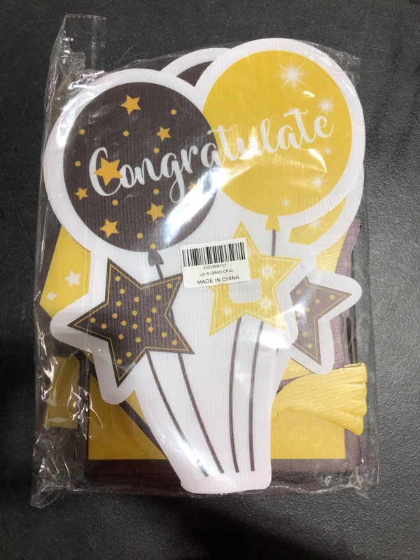 Photo 2 of 13 Pcs Gold Graduation Yard Sign Decorations-Congrats Grad 2022 Graduation Yard Signs with Graduation Cap Star Balloon Diploma and Stakes Outdoor Lawn Party Supplies for Graduation Decorations
