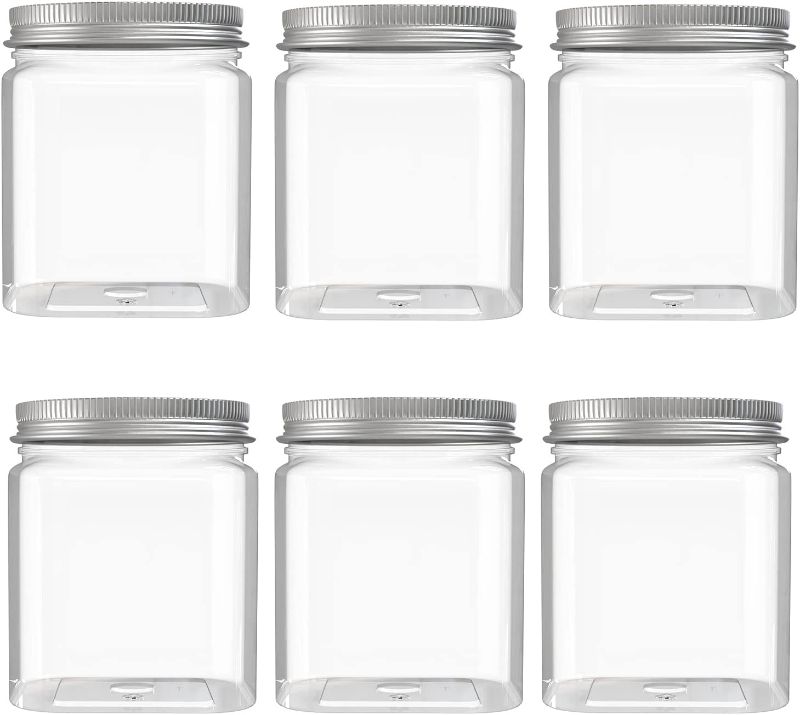 Photo 1 of 6 Pack 24 Oz Clear plastic jar, Refillable Kitchen Storage Containers, For Kitchen & Household, Aluminum cap.