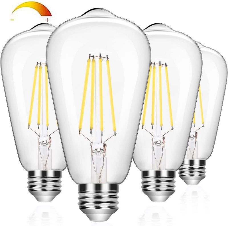 Photo 1 of 4-Pack Vintage Dimmable 8W ST64 LED Edison Light Bulbs 100W Equivalent, 1200Lumens