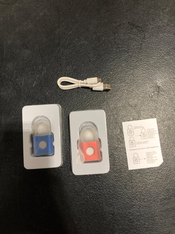 Photo 2 of ```Fingerprint Padlock, Mini Combination Lock, Smart Padlock with Keyless Biometric Lock, Fingerprint Lock with USB Charging, Suitable for Gym, School, Suitcase, Luggage, Storage-2Packs(Red+Blue)
