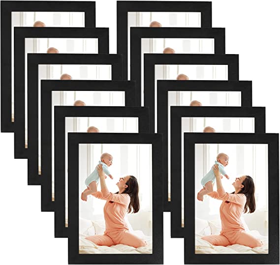 Photo 1 of 4x6 Magnetic Picture Frames for Refrigerator, Modified Magnetic Sheet with Self Adhesive Backing, Black 4 by 6 Photo Frame Set for Locker Glass Window Door Cubicle, 12 Packs