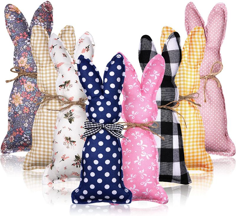 Photo 1 of 8 Pieces Farmhouse Easter Decor Stuffed Easter Bunnies Rustic Fabric Spring Cloth Bunny Rabbit Decorations for Easter Home Wedding Farmhouse Basket Bowl Fillers Tiered Trays Ornaments
