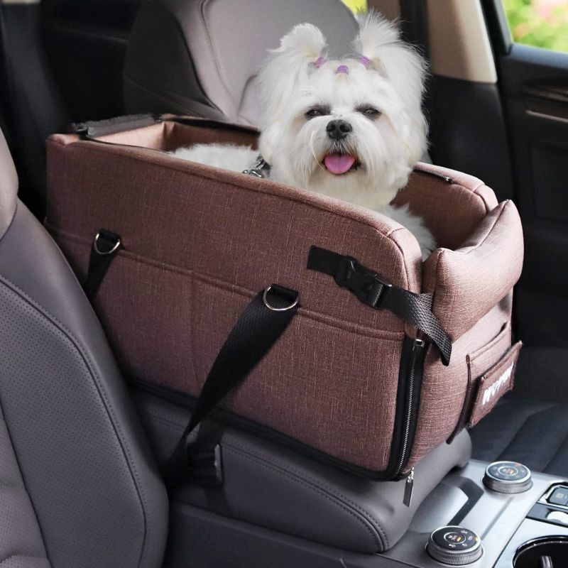 Photo 1 of  Dog Car Seat Pet Console Booster Seat Puppy Booster Seat on Car Armrest Waterproof Included Safety Tethers Pet Car Seat Cat Dog Travel Bag Suitable for Most Car