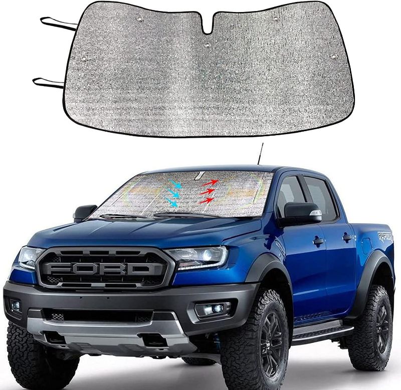 Photo 1 of Big Ant Windshield Sun Shade Compatible with 2015-2020 Ford F-150, Front Car Sun Shade Windshield Sunshade for Ford F150, Blocks UV Rays Sun Visor Protector, Foldable Auto Shade for Truck, Silver
