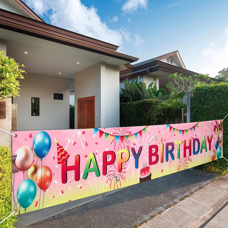 Photo 1 of 6 OF THE VUDECO Large Pink Happy Birthday Banner Happy Birthday Decorations Party Decor Happy Birthday Yard Sign Backdrop Banner Girl Boy Kids Women Men 1st 2nd Personalized Birthday Decorations Banner
