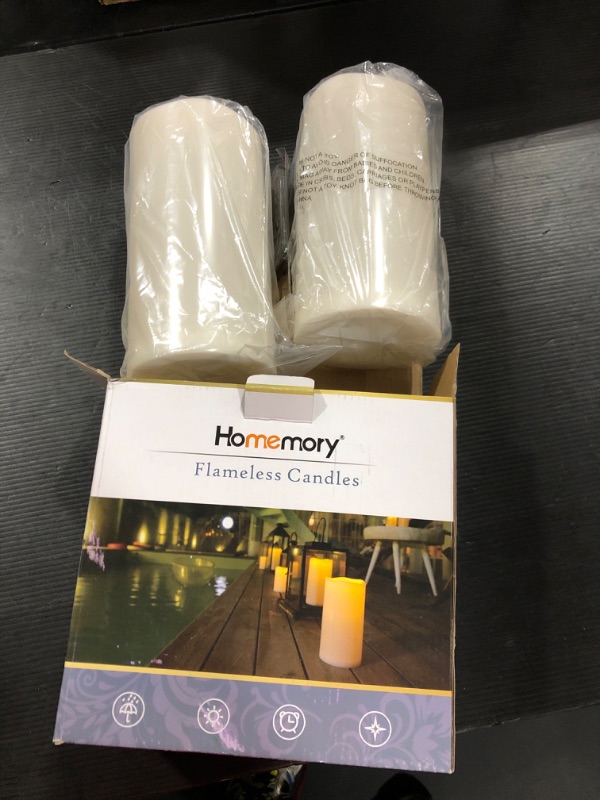 Photo 2 of Homemory 8" x 4" Waterproof Outdoor Flameless Candles - Battery Operated Flickering LED Pillar Candles for Indoor Outdoor Lanterns