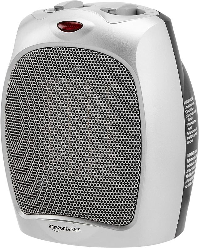 Photo 1 of Amazon Basics  Ceramic Personal Heater with Adjustable Thermostat, Silver
