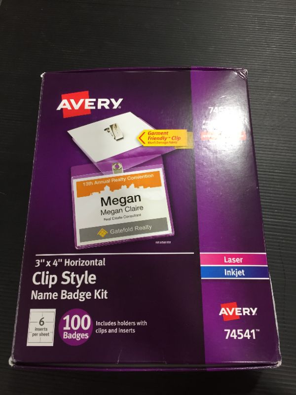 Photo 2 of Avery Clip Name Tags, Print or Write, 3" x 4", 100 Inserts & Badge Holders with Clips (74541)
