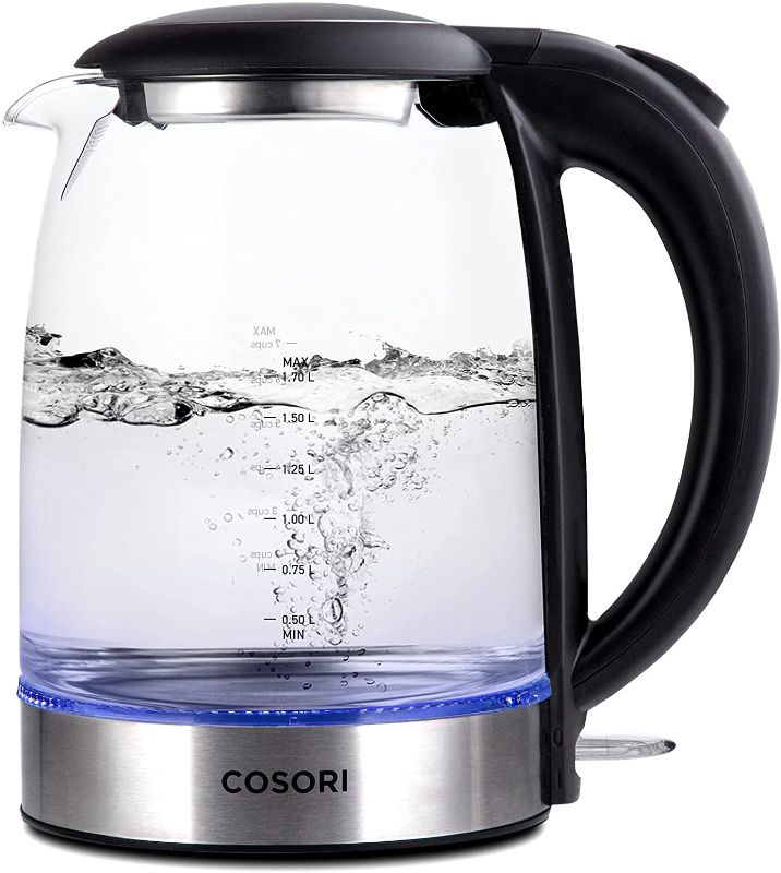 Photo 1 of COSORI Electric Kettle with Stainless Steel Filter and Inner Lid, 1500W Wide Opening 1.7L Glass Tea Kettle & Hot Water Boiler, LED Indicator Auto Shut-Off & Boil-Dry Protection, BPA Free, Matte Black
