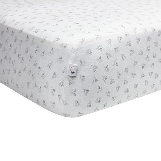 Photo 1 of Burt's Bees Baby Honeybee Print Organic Crib Sheet, Grey
