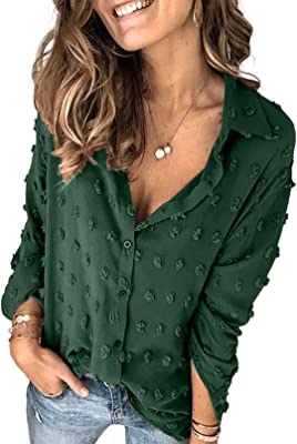 Photo 1 of Astylish Women Pompom Button Down Shirt Casual Blouse Top- SMALL 