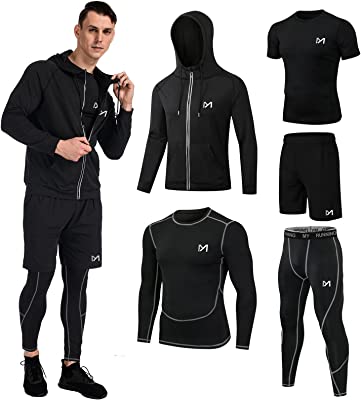 Photo 1 of 5Pcs Men's Compression Sets Pants Long Sleeve Shirt Athletic Shorts Running Jacket Short Sleeve t-Shirts- XL 
