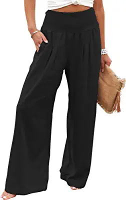 Photo 1 of Amuver Wide Leg Linen Pants for Women Ruched Elastic High Waisted Palazzo Pants Loose Lounge Yoga Trousers with Pockets
SMALL 