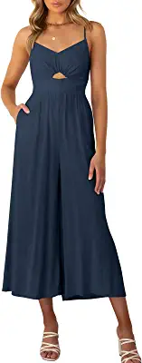 Photo 1 of ANRABESS Women's Summer Spaghetti Straps V Neck Cutout Smocked High Waist Wide leg Jumpsuits Rompers with Pockets
SIZE XL