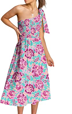 Photo 1 of ANRABESS Women's Summer Casual Smocked Sundress One Shoulder Sleeveless Knot Flowy Bohemian Beach Midi Dresses
SIZE SMALL 