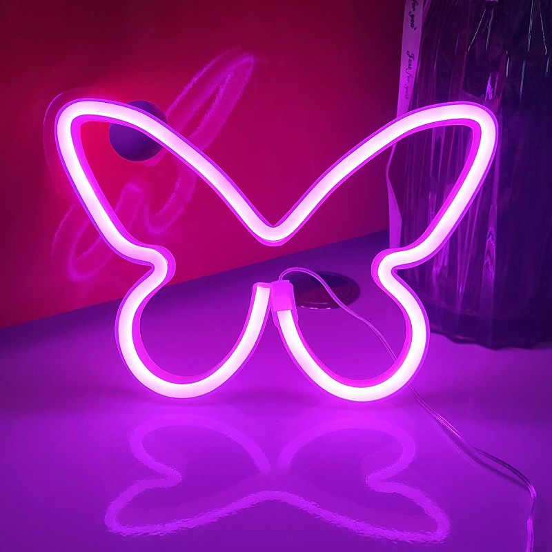 Photo 1 of JYWJ Butterfly Neon Signs,USB or 3-AA Battery Powered Neon Light,LED Lights Table Decoration,Girls Bedroom Wall Décor,Kids Birthday Gift,Wedding Party Supplies Business Gifts Neon Signs (Pink)

