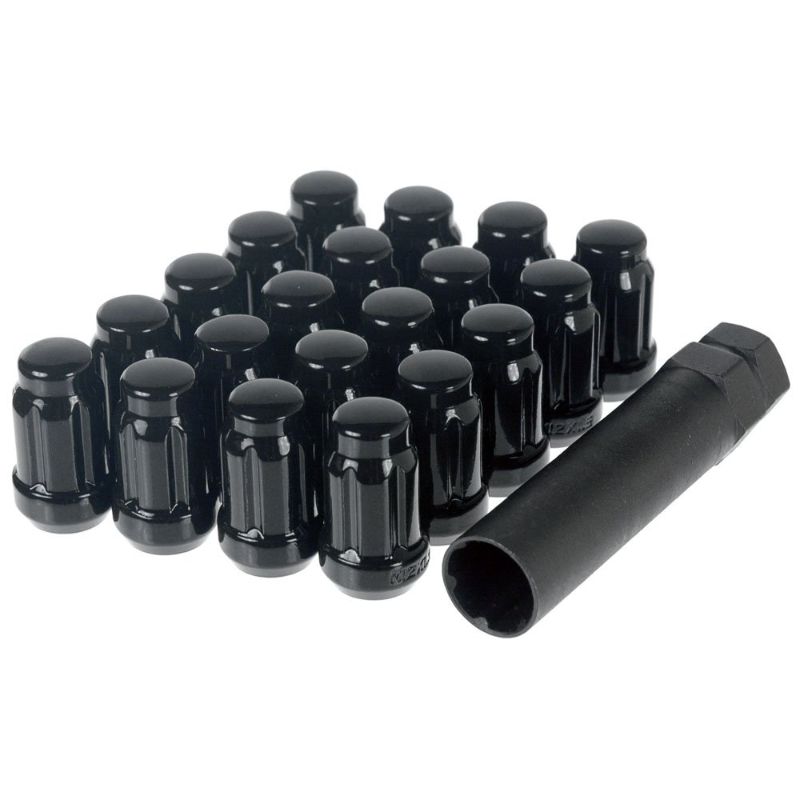 Photo 1 of 51 Spline Lug Nuts Black 12x1.5, 20PK M12X1.5 6 Spline Close End Lug Nuts with Cone Seat 1.38'' Tall with One Socket for Chevy Impala Malibu Honda Accord Civic CRV Acura TSX Aftermarket Wheels
