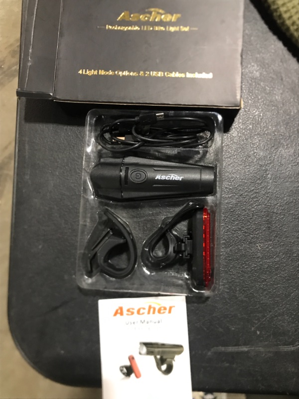 Photo 1 of Ascher Ultra Bright USB Rechargeable Bike Light Set, Powerful Bicycle Front Headlight and Back Taillight, 4 Light Modes, Easy to Install for Men Women Kids Road Mountain Cycling
