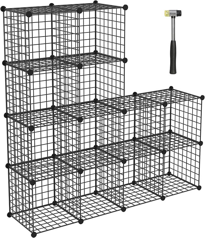 Photo 1 of Amazon Basics 6-Cube Wire Grid Storage Shelves, 14" x 14" Stackable Cubes, Black
