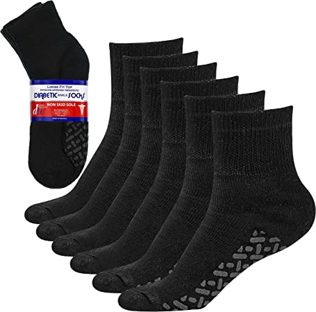 Photo 1 of 6 Pairs Non-Binding Loose Fit Sock - Non-Slip Diabetic Socks for Men and Women - Ankle Black Size 13-15