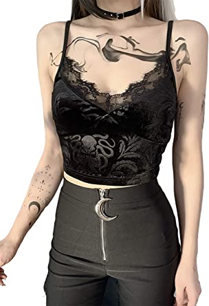 Photo 1 of Black Gothic Summer Cropped T-Shirts Fashion Short Sleeve Halter T Shirts for Girls Women