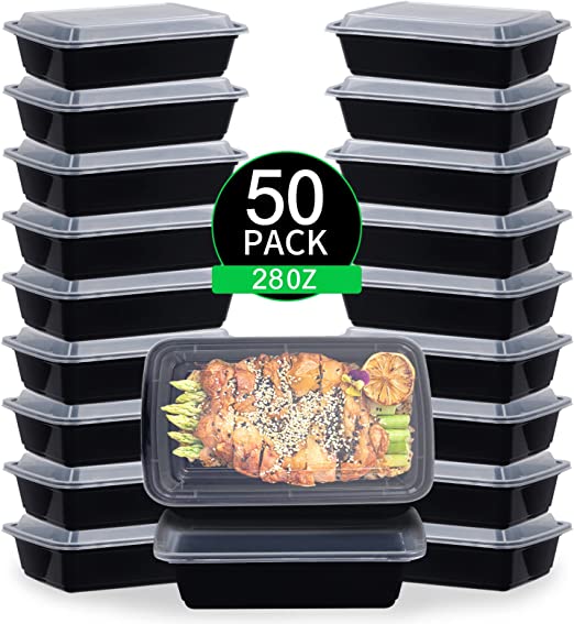 Photo 1 of 50-Pack Meal Prep Containers, 28oz Extra-thick Reusable Meal Prep with Lids, 1 Compartment Food Storage Containers Lunch Boxes BPA Free, Stackable, Microwave/Dishwasher/Freezer Safe