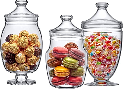 Photo 1 of Amazing Abby - Keep - Acrylic Apothecary Jars (3-Piece Set), Plastic Jars with Lids, Bathroom Canisters, Vanity Organizers, Candy Buffet, Wedding Display, BPA-Free and Shatter-Proof
