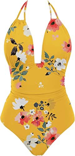 Photo 1 of B2prity Women's Slimming One Piece Swimsuits Tummy Control Bathing Suit Halter Retro Swimwear for Big Busted Curvy Woman
