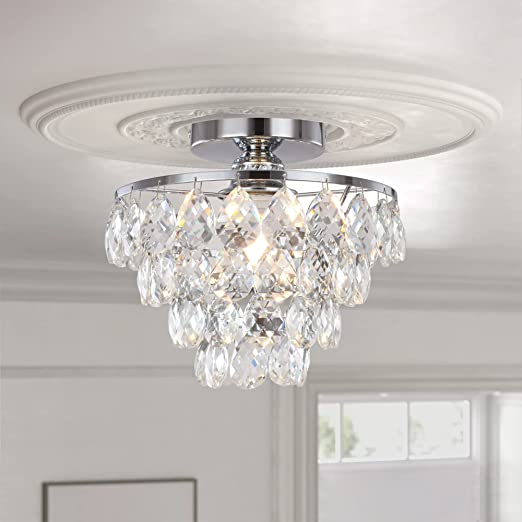 Photo 1 of Luupyia Mini Crystal Chandelier Ceiling Light Small, Modern Crystal Ceiling Light for Hallway Ceiling Light Fixtures Flush Mount Silver Crystal Chandelier for Bedroom Hall Living Room Hallway
