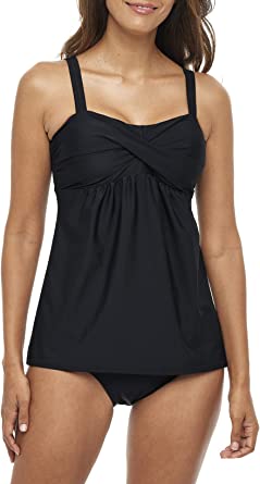 Photo 1 of Aleumdr Women's Solid Ruched Tankini Top Swimsuit with Triangle Briefs
