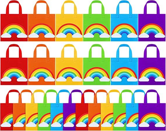 Photo 1 of MIMIND 24 Pieces Rainbow Non-Woven Party Bags with Handles 7.9 x 7.9 Inch Party Gift Tote Bag Party Favor Bags for Birthday Rainbow Theme Party Wedding Anniversary Party Favors, 6 Assorted Colors
