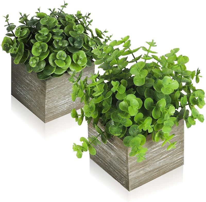 Photo 1 of Artificial Fake Plants 2Pack DDHS Faux Eucalyptus Plant Decor Wooden Potted Plants for Home Office Desk Room Greenery Decoration Artificial Plants for Home Decor Indoor
