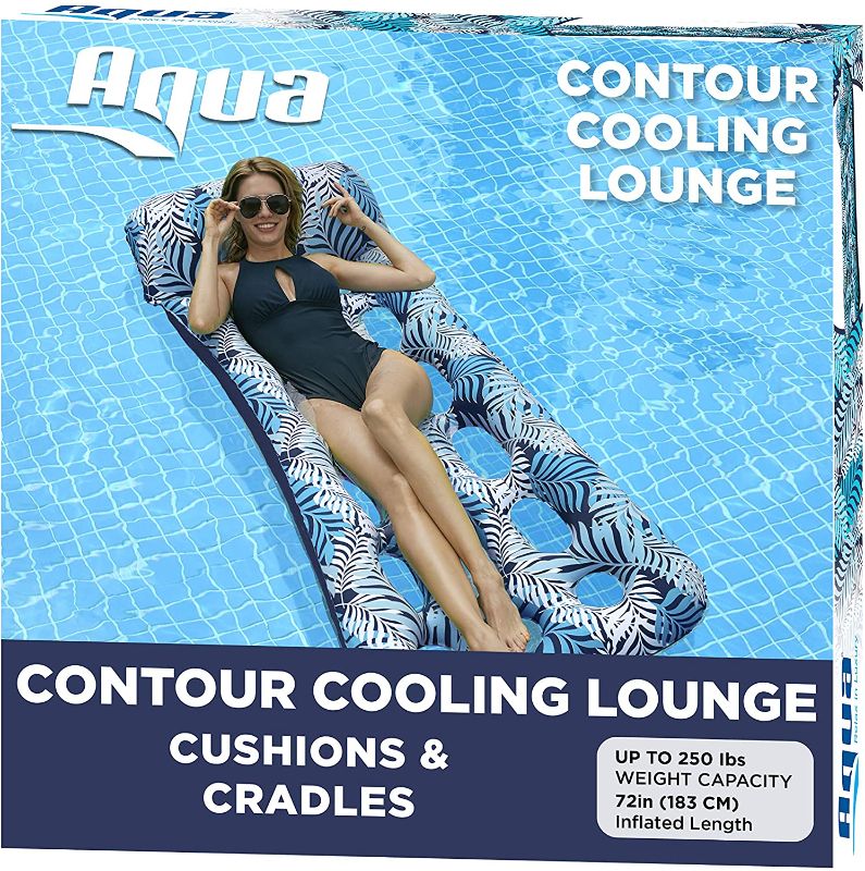 Photo 1 of Aqua Contour Cooling Pool Float Lounge – 18-Pocket, Inflatable Pool Floats for Adults – Blue Ferns
