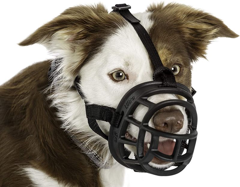 Photo 1 of Baskerville Ultra Dog Muzzle Dogs, Prevents Chewing and Biting, Basket Allows Panting and Drinking-Comfortable, Humane, Adjustable, Lightweight, Durable, size 5, Black/Tan
