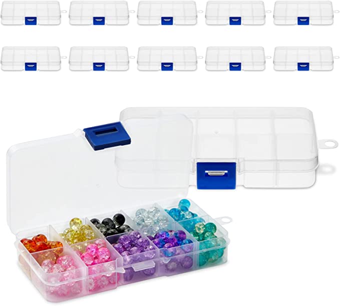 Photo 1 of 12 Pack Small Storage Box, Mini Tackle Box, Container for Beads, Buttons, Jewelry (10 Grid, 2.5 x 5 inch)
