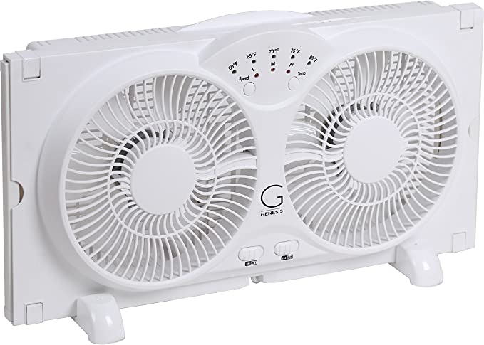 Photo 1 of Genesis Twin Fan High Velocity Reversible AirFlow Fan, LED Indicator Lights Adjustable Thermostat & Max Cool Technology, ETL Certified, White (A1WINDOWFAN)
