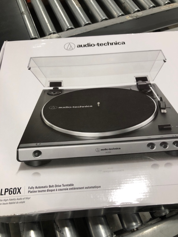 Photo 3 of Audio-Technica AT-LP60X-GM Fully Automatic Belt-Drive Stereo Turntable, Gunmetal/Black, Hi-Fi, 2 Speed, Dust Cover, Anti-Resonance, Die-Cast Aluminum Platter
